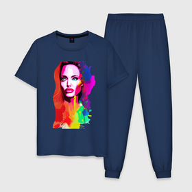 Мужская пижама хлопок с принтом Анджелина Джоли   набросок   акварель , 100% хлопок | брюки и футболка прямого кроя, без карманов, на брюках мягкая резинка на поясе и по низу штанин
 | 