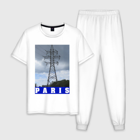 Мужская пижама хлопок с принтом Париж Эйфелева башня , 100% хлопок | брюки и футболка прямого кроя, без карманов, на брюках мягкая резинка на поясе и по низу штанин
 | Тематика изображения на принте: 