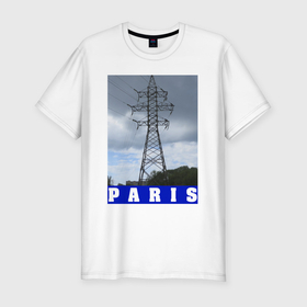 Мужская футболка хлопок Slim с принтом Париж Эйфелева башня в Белгороде, 92% хлопок, 8% лайкра | приталенный силуэт, круглый вырез ворота, длина до линии бедра, короткий рукав | 