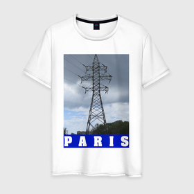 Мужская футболка хлопок с принтом Париж Эйфелева башня , 100% хлопок | прямой крой, круглый вырез горловины, длина до линии бедер, слегка спущенное плечо. | 