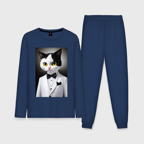 Мужская пижама с лонгсливом хлопок с принтом Котёнок   джентльмен   мем в Тюмени,  |  | Тематика изображения на принте: 