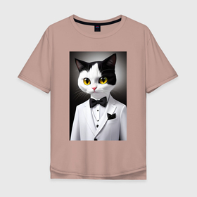 Мужская футболка хлопок Oversize с принтом Котёнок   джентльмен   мем в Тюмени, 100% хлопок | свободный крой, круглый ворот, “спинка” длиннее передней части | Тематика изображения на принте: 