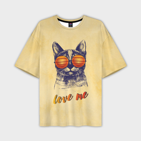 Мужская футболка oversize 3D с принтом Love me cat в Санкт-Петербурге,  |  | 