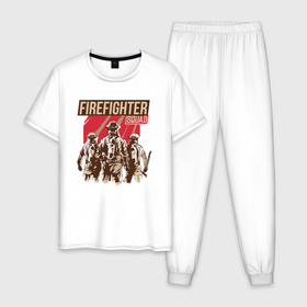 Мужская пижама хлопок с принтом Firefighter squad в Курске, 100% хлопок | брюки и футболка прямого кроя, без карманов, на брюках мягкая резинка на поясе и по низу штанин
 | 