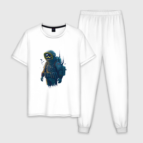 Мужская пижама хлопок с принтом Astro raider в Петрозаводске, 100% хлопок | брюки и футболка прямого кроя, без карманов, на брюках мягкая резинка на поясе и по низу штанин
 | 