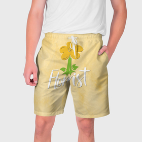 Мужские шорты 3D с принтом Florist with a flower в Екатеринбурге,  полиэстер 100% | прямой крой, два кармана без застежек по бокам. Мягкая трикотажная резинка на поясе, внутри которой широкие завязки. Длина чуть выше колен | 