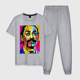 Мужская пижама хлопок с принтом Salvador Dali   pop art   sketch в Санкт-Петербурге, 100% хлопок | брюки и футболка прямого кроя, без карманов, на брюках мягкая резинка на поясе и по низу штанин
 | 
