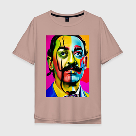 Мужская футболка хлопок Oversize с принтом Salvador Dali   pop art   sketch в Санкт-Петербурге, 100% хлопок | свободный крой, круглый ворот, “спинка” длиннее передней части | 