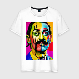 Мужская футболка хлопок с принтом Salvador Dali   pop art   sketch в Санкт-Петербурге, 100% хлопок | прямой крой, круглый вырез горловины, длина до линии бедер, слегка спущенное плечо. | 