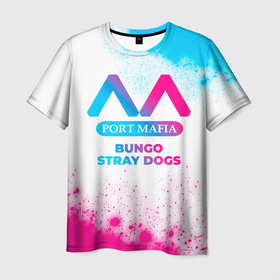 Мужская футболка 3D с принтом Bungo Stray Dogs neon gradient style в Санкт-Петербурге, 100% полиэфир | прямой крой, круглый вырез горловины, длина до линии бедер | 