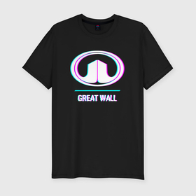 Мужская футболка хлопок Slim с принтом Значок Great Wall в стиле glitch в Петрозаводске, 92% хлопок, 8% лайкра | приталенный силуэт, круглый вырез ворота, длина до линии бедра, короткий рукав | 