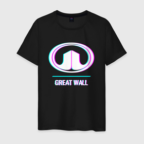 Мужская футболка хлопок с принтом Значок Great Wall в стиле glitch в Петрозаводске, 100% хлопок | прямой крой, круглый вырез горловины, длина до линии бедер, слегка спущенное плечо. | 