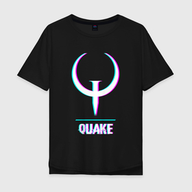 Мужская футболка хлопок Oversize с принтом Quake в стиле glitch и баги графики , 100% хлопок | свободный крой, круглый ворот, “спинка” длиннее передней части | 