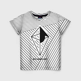 Детская футболка 3D с принтом Символ No Mans Sky на светлом фоне с полосами в Белгороде, 100% гипоаллергенный полиэфир | прямой крой, круглый вырез горловины, длина до линии бедер, чуть спущенное плечо, ткань немного тянется | 