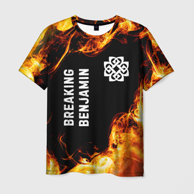 Мужская футболка 3D с принтом Breaking Benjamin и пылающий огонь в Екатеринбурге, 100% полиэфир | прямой крой, круглый вырез горловины, длина до линии бедер | 