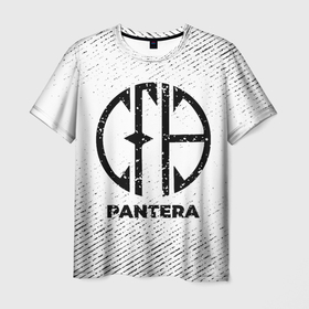 Мужская футболка 3D с принтом Pantera с потертостями на светлом фоне в Белгороде, 100% полиэфир | прямой крой, круглый вырез горловины, длина до линии бедер | 