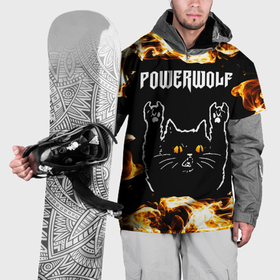 Накидка на куртку 3D с принтом Powerwolf рок кот и огонь в Белгороде, 100% полиэстер |  | 