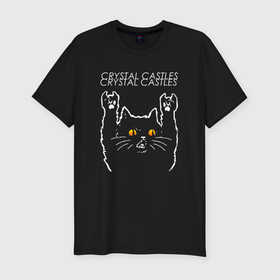 Мужская футболка хлопок Slim с принтом Crystal Castles rock cat , 92% хлопок, 8% лайкра | приталенный силуэт, круглый вырез ворота, длина до линии бедра, короткий рукав | 