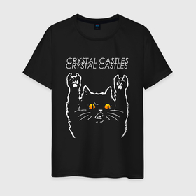 Мужская футболка хлопок с принтом Crystal Castles rock cat в Курске, 100% хлопок | прямой крой, круглый вырез горловины, длина до линии бедер, слегка спущенное плечо. | 