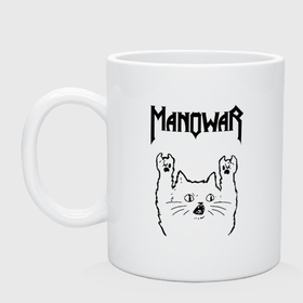 Кружка керамическая с принтом Manowar   rock cat в Рязани, керамика | объем — 330 мл, диаметр — 80 мм. Принт наносится на бока кружки, можно сделать два разных изображения | Тематика изображения на принте: 