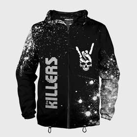Мужская ветровка 3D с принтом The Killers и рок символ на темном фоне в Екатеринбурге, 100% полиэстер | подол и капюшон оформлены резинкой с фиксаторами, два кармана без застежек по бокам, один потайной карман на груди | 