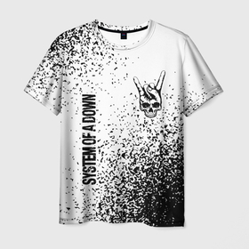 Мужская футболка 3D с принтом System of a Down и рок символ на светлом фоне в Кировске, 100% полиэфир | прямой крой, круглый вырез горловины, длина до линии бедер | 