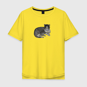 Мужская футболка хлопок Oversize с принтом черно белое кошачье в Тюмени, 100% хлопок | свободный крой, круглый ворот, “спинка” длиннее передней части | 