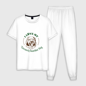 Мужская пижама хлопок с принтом I love my livestock guardan dog в Тюмени, 100% хлопок | брюки и футболка прямого кроя, без карманов, на брюках мягкая резинка на поясе и по низу штанин
 | Тематика изображения на принте: 