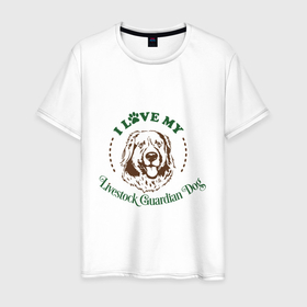 Мужская футболка хлопок с принтом I love my livestock guardan dog в Тюмени, 100% хлопок | прямой крой, круглый вырез горловины, длина до линии бедер, слегка спущенное плечо. | Тематика изображения на принте: 