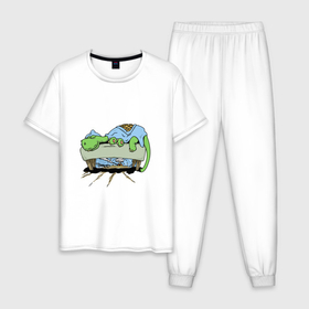 Мужская пижама хлопок с принтом подкроватный ужас динозавра в Новосибирске, 100% хлопок | брюки и футболка прямого кроя, без карманов, на брюках мягкая резинка на поясе и по низу штанин
 | Тематика изображения на принте: 