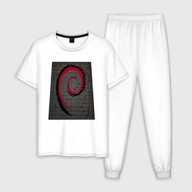 Мужская пижама хлопок с принтом Debian Linux cubed в Белгороде, 100% хлопок | брюки и футболка прямого кроя, без карманов, на брюках мягкая резинка на поясе и по низу штанин
 | Тематика изображения на принте: 