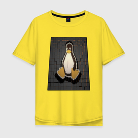 Мужская футболка хлопок Oversize с принтом Linux Tux cubed в Курске, 100% хлопок | свободный крой, круглый ворот, “спинка” длиннее передней части | 