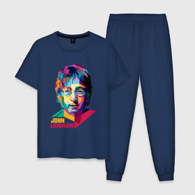 Мужская пижама хлопок с принтом John Lennon картина абстракция в Белгороде, 100% хлопок | брюки и футболка прямого кроя, без карманов, на брюках мягкая резинка на поясе и по низу штанин
 | 