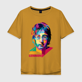 Мужская футболка хлопок Oversize с принтом John Lennon картина абстракция в Петрозаводске, 100% хлопок | свободный крой, круглый ворот, “спинка” длиннее передней части | Тематика изображения на принте: 