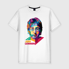 Мужская футболка хлопок Slim с принтом John Lennon картина абстракция в Петрозаводске, 92% хлопок, 8% лайкра | приталенный силуэт, круглый вырез ворота, длина до линии бедра, короткий рукав | Тематика изображения на принте: 