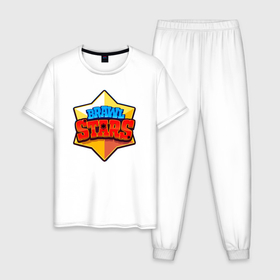 Мужская пижама хлопок с принтом Brawl Stars   лого в Кировске, 100% хлопок | брюки и футболка прямого кроя, без карманов, на брюках мягкая резинка на поясе и по низу штанин
 | 