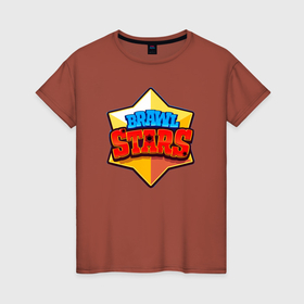 Женская футболка хлопок с принтом Brawl Stars   лого , 100% хлопок | прямой крой, круглый вырез горловины, длина до линии бедер, слегка спущенное плечо | 