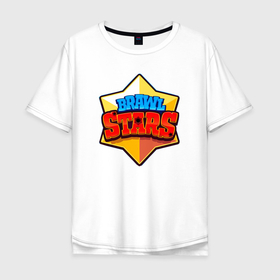 Мужская футболка хлопок Oversize с принтом Brawl Stars   лого в Новосибирске, 100% хлопок | свободный крой, круглый ворот, “спинка” длиннее передней части | 