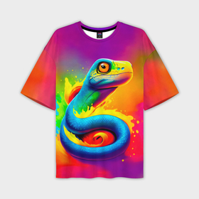 Мужская футболка oversize 3D с принтом Змейка в красках ,  |  | Тематика изображения на принте: 