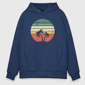 Мужское худи Oversize хлопок с принтом Пальмы на закате   1 в Ухте, френч-терри — 70% хлопок, 30% полиэстер. Мягкий теплый начес внутри —100% хлопок | боковые карманы, эластичные манжеты и нижняя кромка, капюшон на магнитной кнопке | 