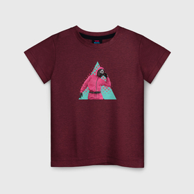 Детская футболка хлопок с принтом Игра в кальмара охранник в маске Треугольник в Кировске, 100% хлопок | круглый вырез горловины, полуприлегающий силуэт, длина до линии бедер | 