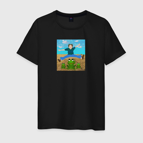 Мужская футболка хлопок с принтом Прыгающий мальчик с лягушками в Кировске, 100% хлопок | прямой крой, круглый вырез горловины, длина до линии бедер, слегка спущенное плечо. | 