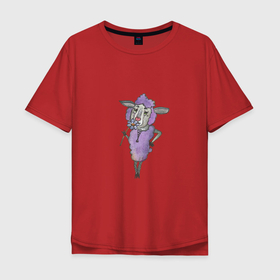 Мужская футболка хлопок Oversize с принтом Фиолетовая овечка с цветком в Белгороде, 100% хлопок | свободный крой, круглый ворот, “спинка” длиннее передней части | 