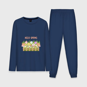 Мужская пижама с лонгсливом хлопок с принтом Весенние цветы в палисаднике   привет, весна ,  |  | Тематика изображения на принте: 