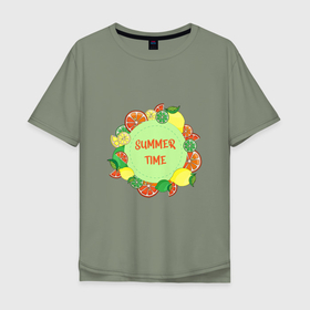 Мужская футболка хлопок Oversize с принтом Фрукты цитрусы   время лета в Тюмени, 100% хлопок | свободный крой, круглый ворот, “спинка” длиннее передней части | 