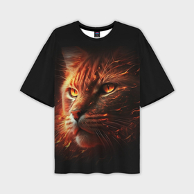 Мужская футболка oversize 3D с принтом Огненный рыжий кот в Санкт-Петербурге,  |  | 