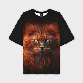Мужская футболка oversize 3D с принтом рыжий  огненный кот в Санкт-Петербурге,  |  | 
