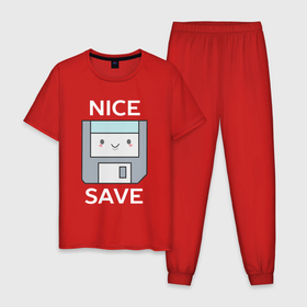 Мужская пижама хлопок с принтом Nice save   ретро дискета в Курске, 100% хлопок | брюки и футболка прямого кроя, без карманов, на брюках мягкая резинка на поясе и по низу штанин
 | Тематика изображения на принте: 