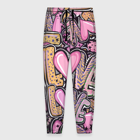 Мужские брюки 3D с принтом Паттерн про любовь в Курске, 100% полиэстер | манжеты по низу, эластичный пояс регулируется шнурком, по бокам два кармана без застежек, внутренняя часть кармана из мелкой сетки | 