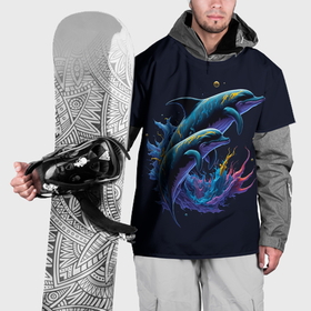 Накидка на куртку 3D с принтом Дельфины в бездне в Петрозаводске, 100% полиэстер |  | Тематика изображения на принте: 